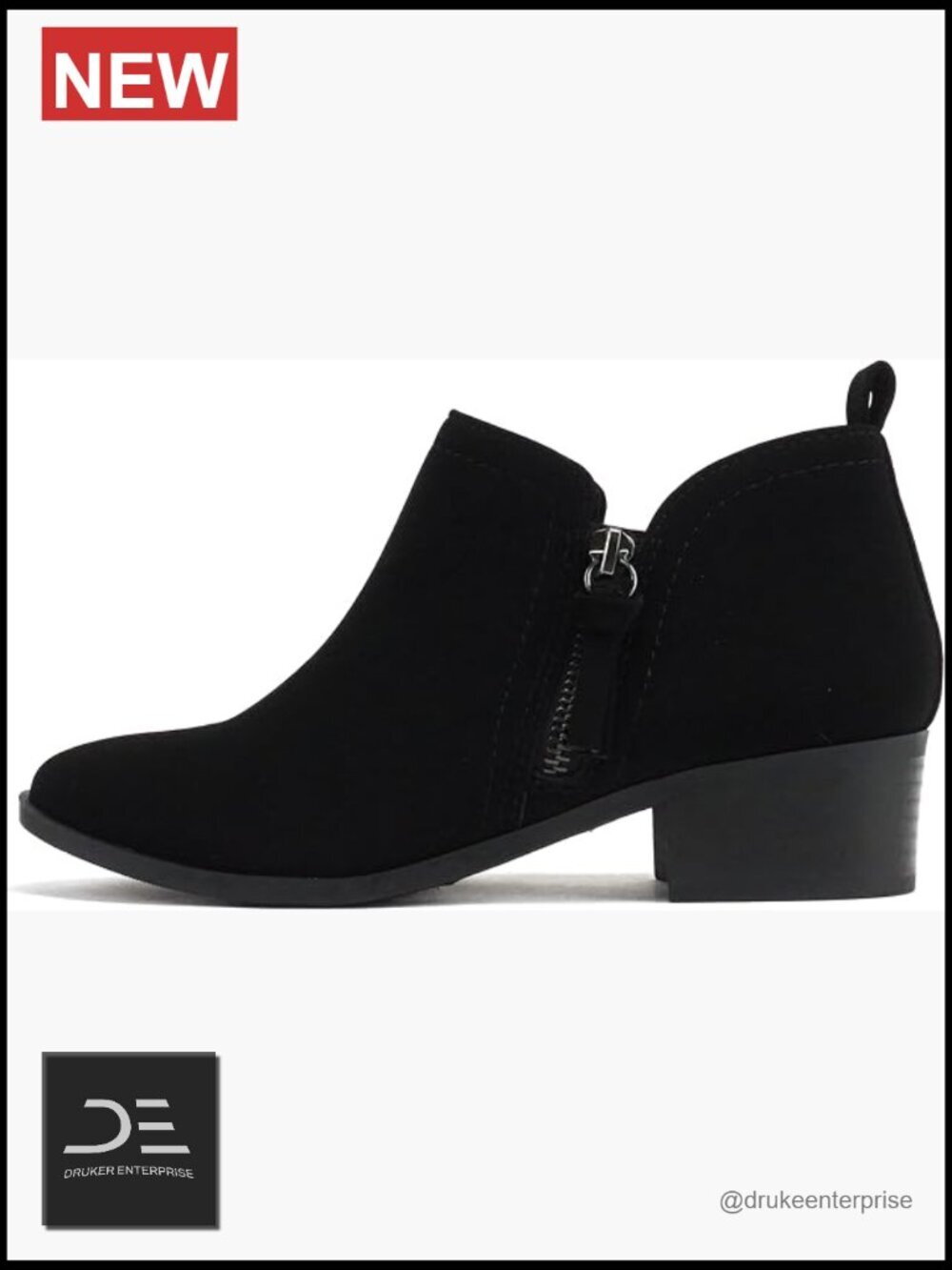 Round Toe Elastic Side Gore Side Zipper Pull Tab Low Heel Ankle Boot Bootie